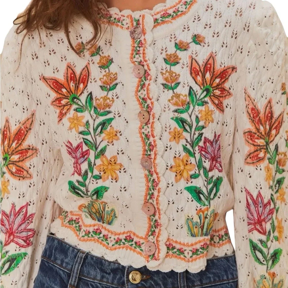 Farm Rio Off-White Garden Delight Knit Cardigan NWT - Picture 6 of 14